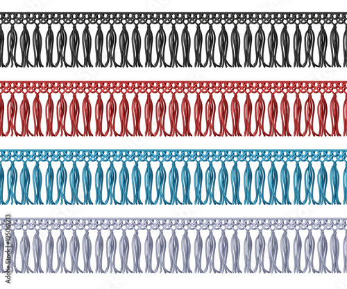 Seamless fringe with tassel cloth edge. Garment vector elements