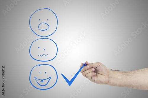 Close-up Of Person. Tick Placed In Excellent Checkbox On Customer Service Satisfaction Survey Form. Customer service evaluation form