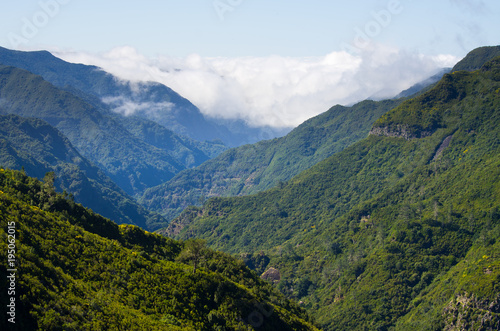 Fototapeta Naklejka Na Ścianę i Meble -  Landscape with crawling clouds, Madeira, Portugal