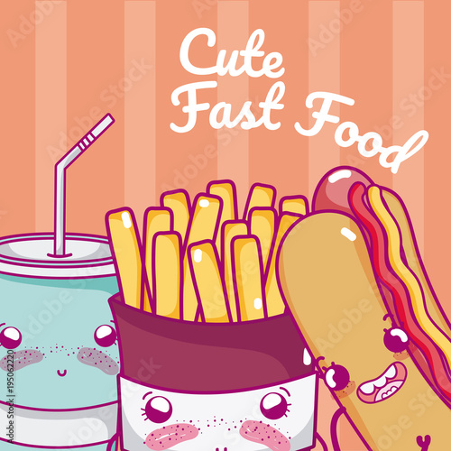 Cute fast food kawaii cartoon