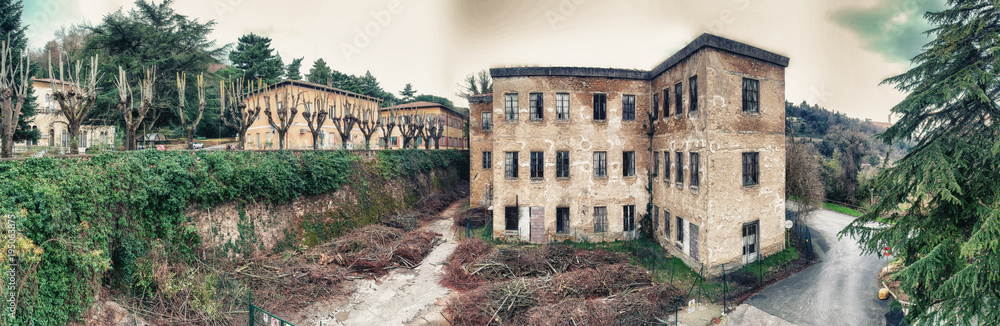Volterra, Italy. Beautiful aerial panoramic view of ancient and abandoned buildings