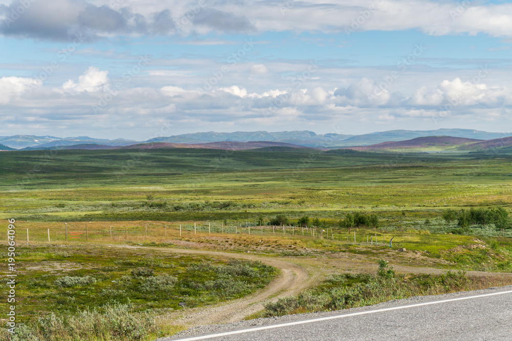 The characteristic landscape of the Arctic tundra in summer, Norway