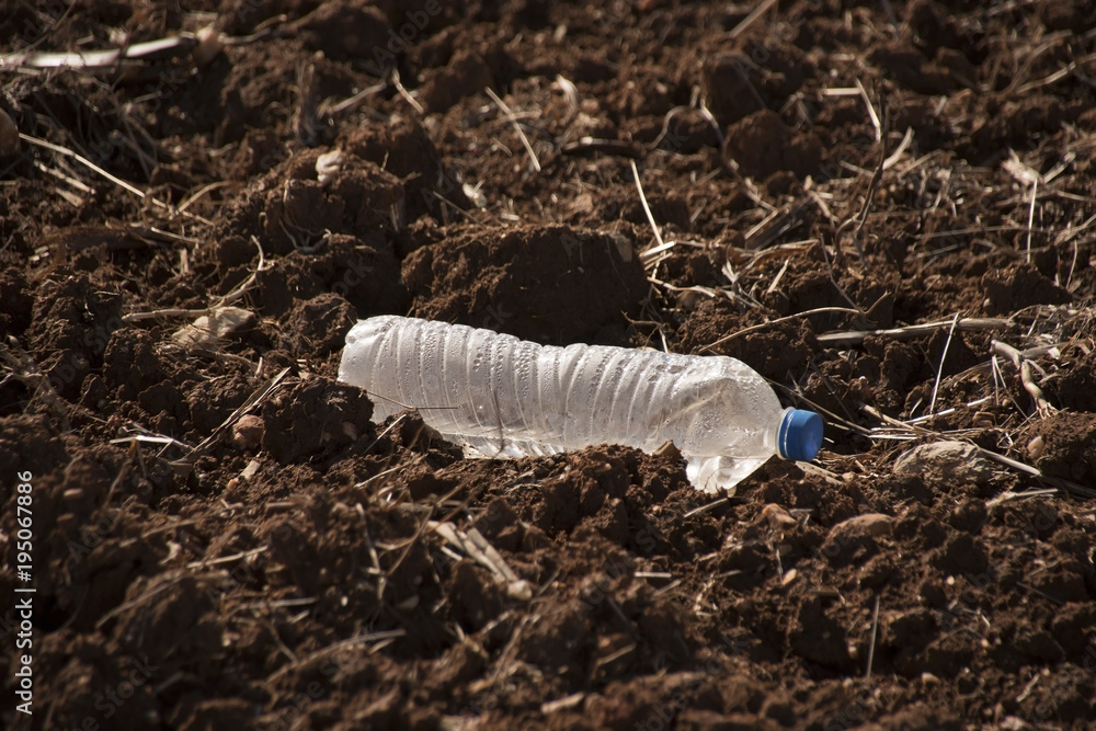 Obraz premium Dumped plastic bottle in field