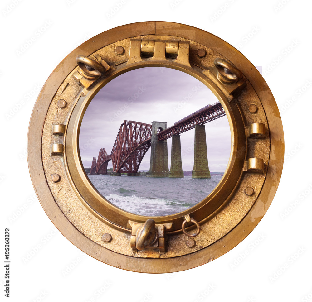 forth bridge and brass porthole cutout