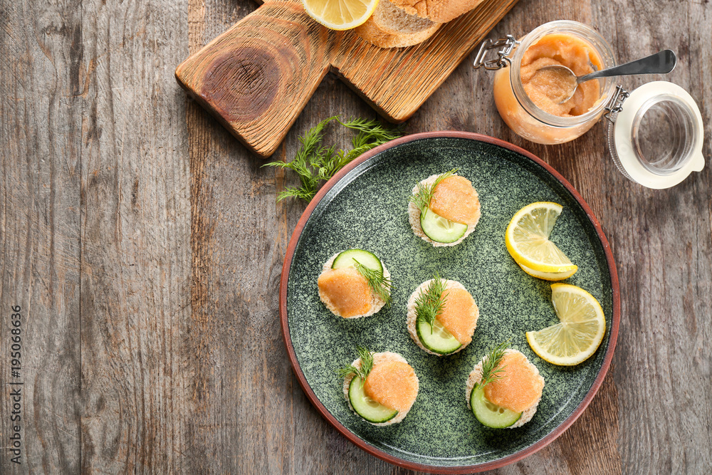 Tasty appetizer with codfish caviar on plate Tasty appetizer with codfish caviar on plate