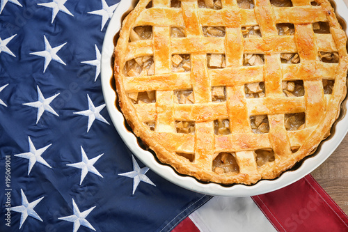 Delicious apple pie on American flag