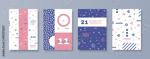Set of memphis style posters. Abstract elements set.