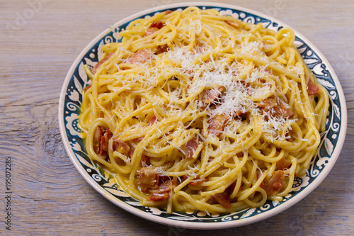 Pasta carbonara. Creamy Spaghetti Carbonara
