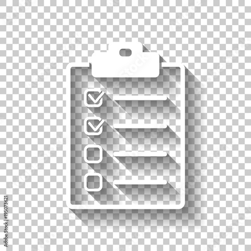 Checklist icon. White icon with shadow on transparent background
