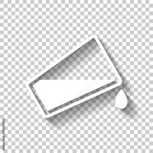 glass and flowing water icon. White icon with shadow on transparent background