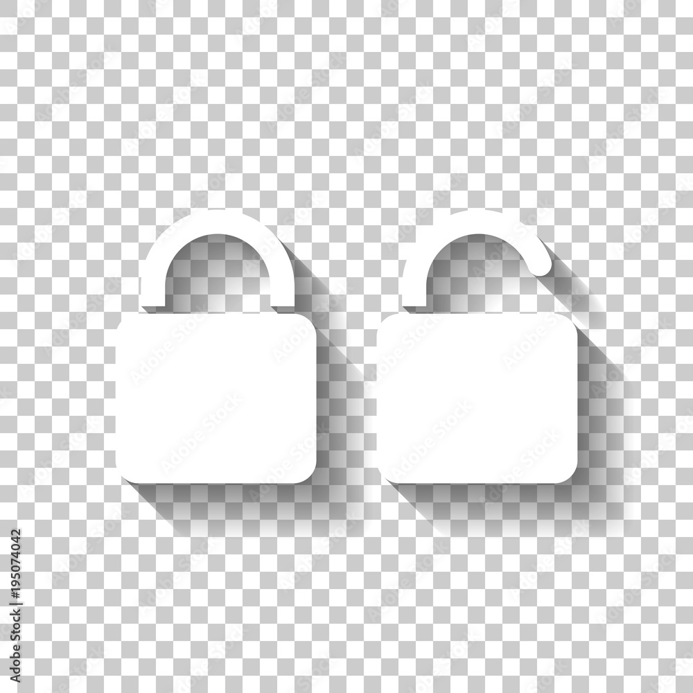 Lock and unlock Icon. White icon with shadow on transparent background  Stock Vector | Adobe Stock