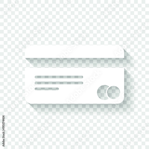 plastic credit card icon. White icon with shadow on transparent background
