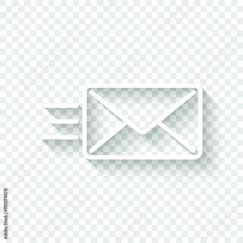 send mail icon. sms line. White icon with shadow on transparent background