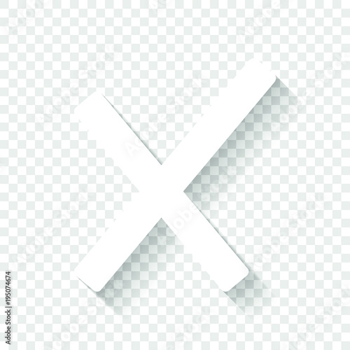Wrong mark icon. White icon with shadow on transparent background