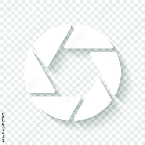 camera objective. simple silhouette. White icon with shadow on transparent background