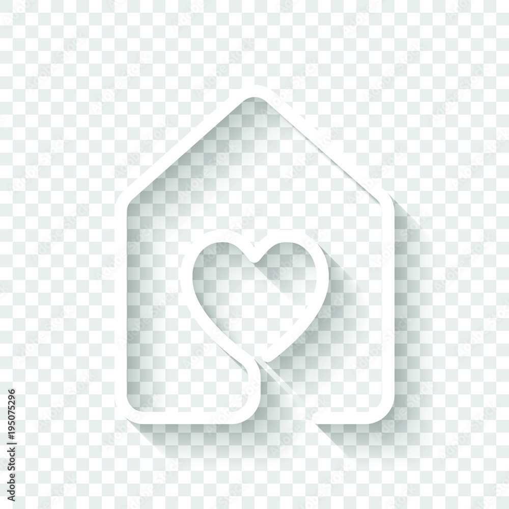 house with heart icon. line style. White icon with shadow on ...