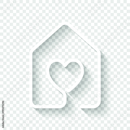 house with heart icon. line style. White icon with shadow on transparent background