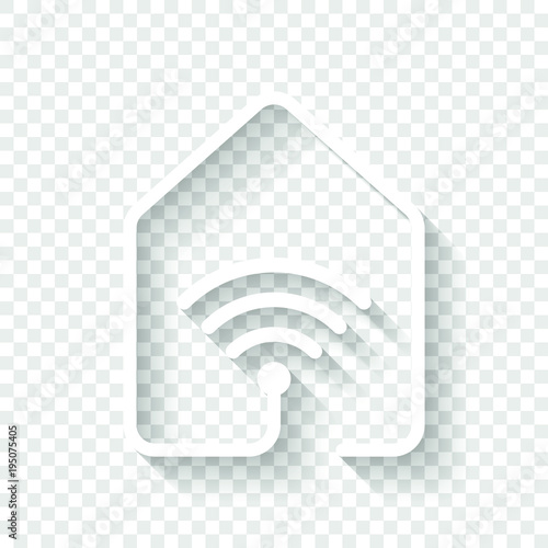 house with wifi icon. line style. White icon with shadow on transparent background
