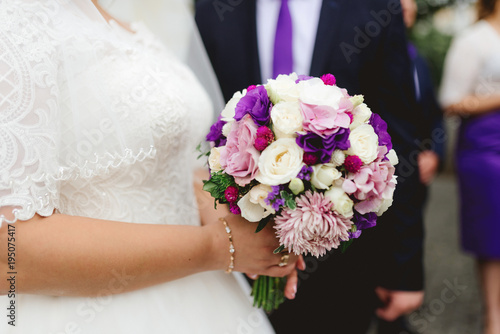 wedding bouquet in purple tones