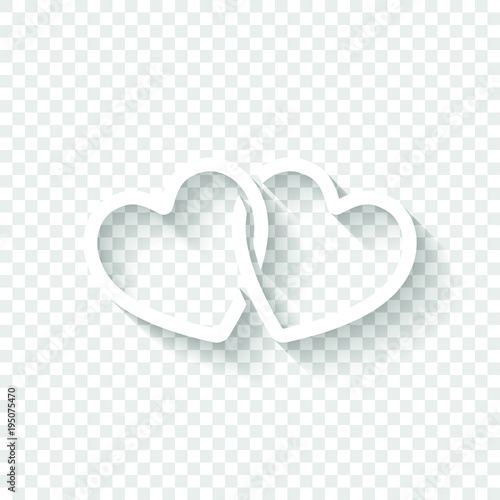 linked hearts icon. White icon with shadow on transparent background