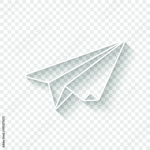paper plane. origami glider. White icon with shadow on transparent background