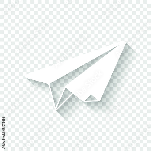 paper plane. origami glider. White icon with shadow on transparent background