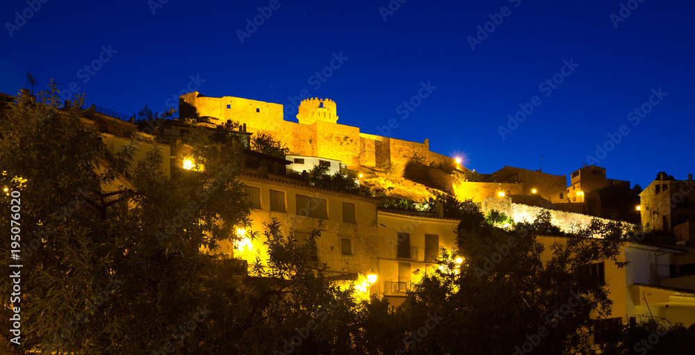 Scenic view at Castle of Villafames in night illumination