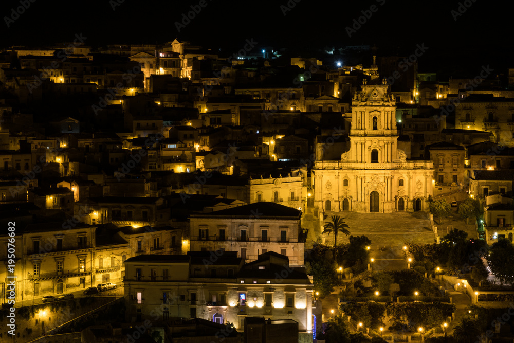 A night panorama of Modica, Sicily