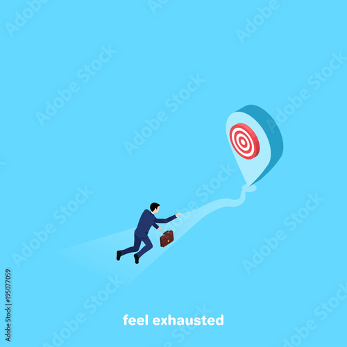 a man in a business suit is crawling to his goal with the last strength, an isometric image