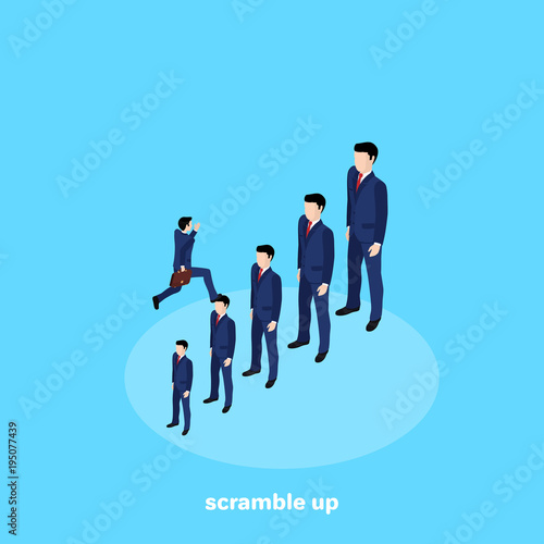 a man in a business suit runs on his head to success, an isometric image