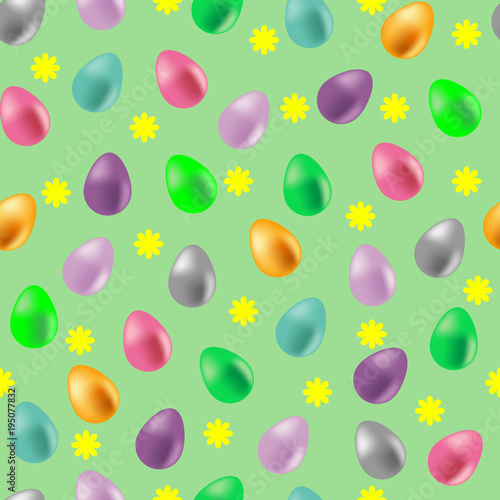  seamless pattern on Easter theme. Easter Spring background with flowers chickens and eggs.