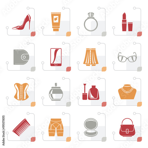 Stylized Female accessories and clothes icons- vector icon set