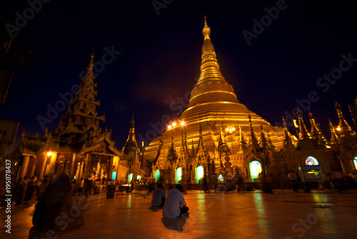 Shwedagon Pagoa in Rangoon Myanmar / Burma at night