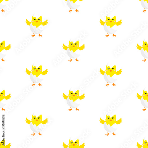 Chick in Eggshell. Seamless vector illustration.
