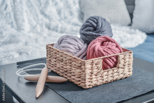 Fotografi Balls of  super chunky merino woolen yarn