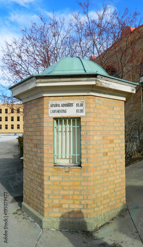 Vintage outdoor ticket booth at entrance to ballfields photo