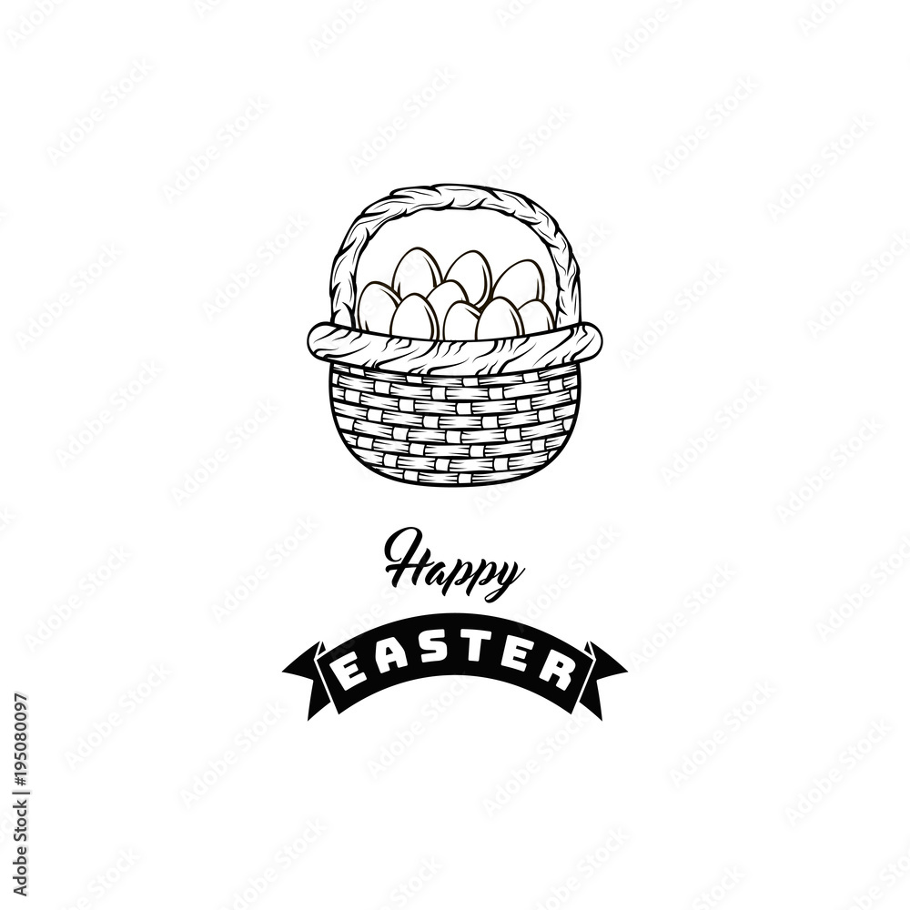 Easter basket with eggs and ribbon. Vector illustration. Easter basket with eggs and ribbon. Vector illustration.