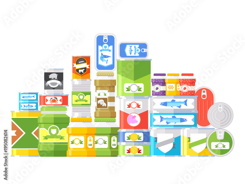Canned goods isolated on white background. Vector illustration