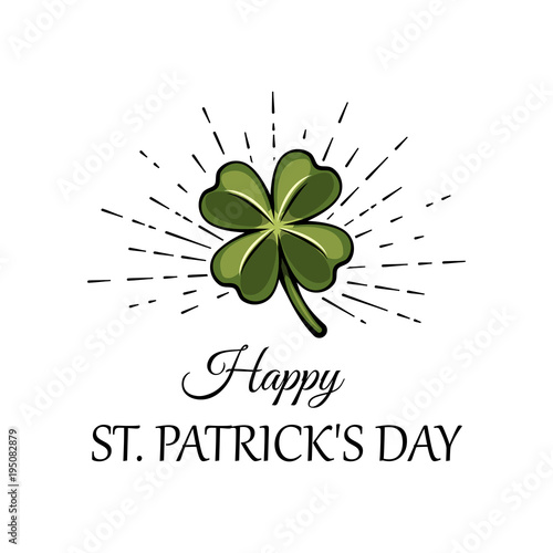 Three leaf green clover leaf in beams, an attribute to St. Patrick s day. Vector illustration. photo