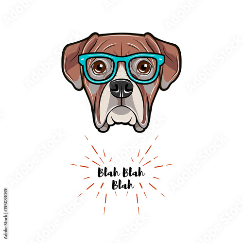 Boxer dog wearing in glasses. Boxer geek. Vector illustration.
