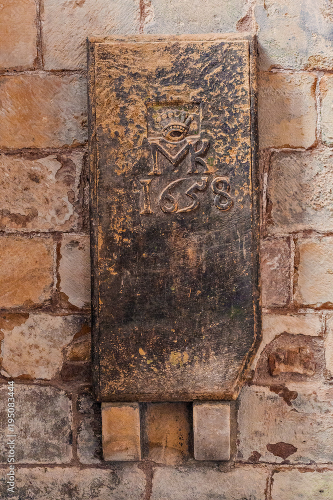 Medieval memorial tombstone at Jedburgh Abbey in the Scottish Borders, Scotland