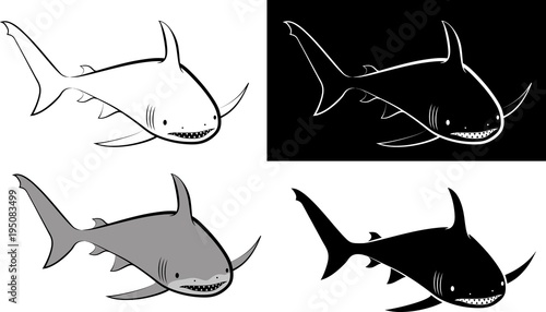 isolated shark - clip art illustration and line art