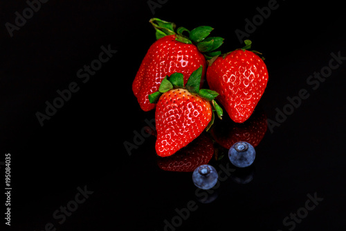 Collage group of berries and strawberries, blueberries,