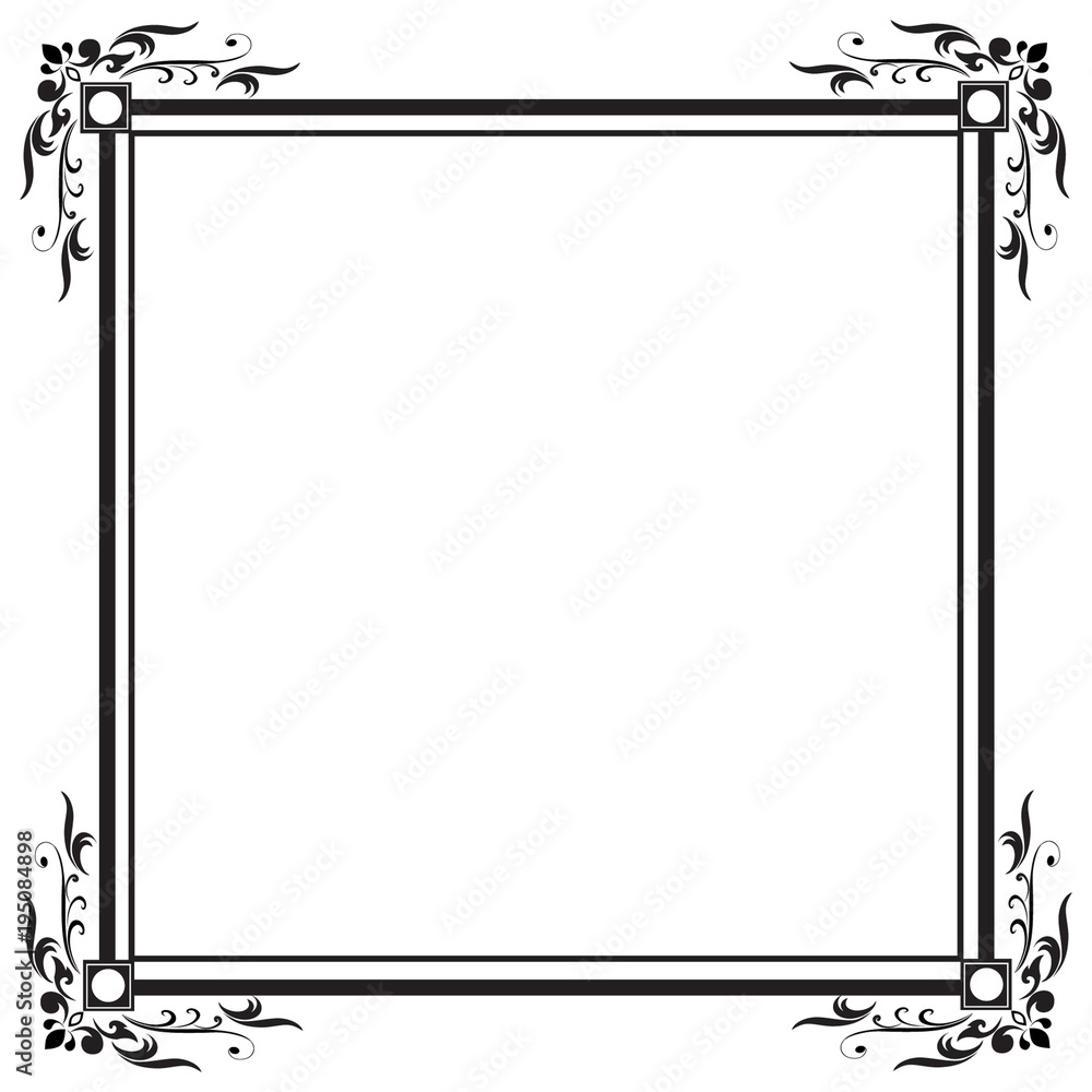 Decorative frame and border, Square, Black and white, Vector illustration Decorative frame and border, Square, Black and white, Vector illustration