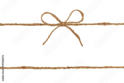 Vintage burlap rope bow isolated on white background