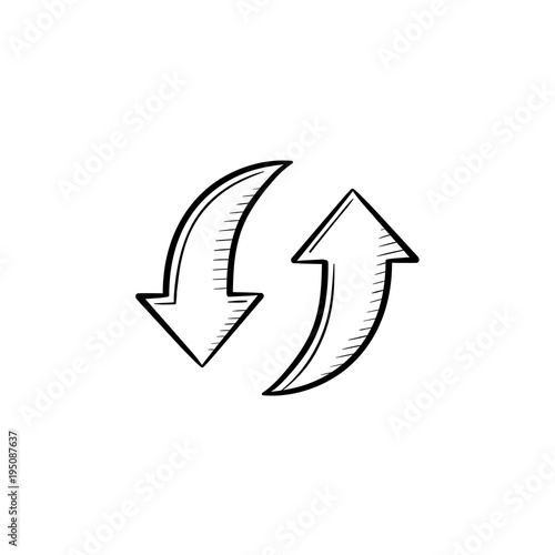 Circular arrows hand drawn outline doodle icon. Recycle process and environment cycle concept. Arrows vector sketch illustration for print, web, mobile and infographics isolated on white background.