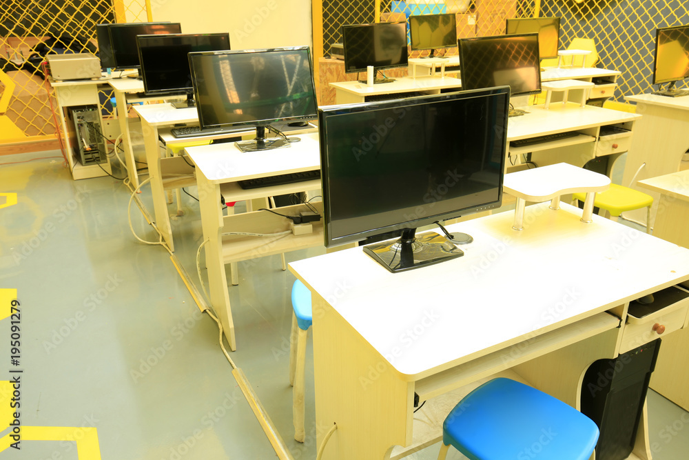 Naklejka premium Computer classroom, Internet cafe.