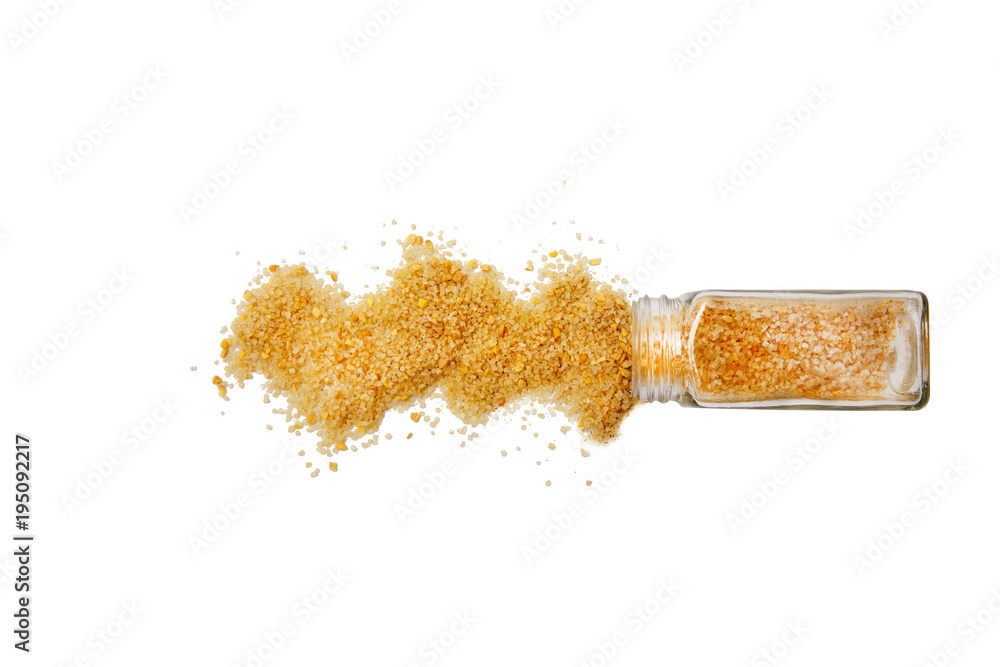 shangnai seasoning. spilled Chinese spice mix. Isolated on a white background.  top view, flat lay - obrazy, fototapety, plakaty 