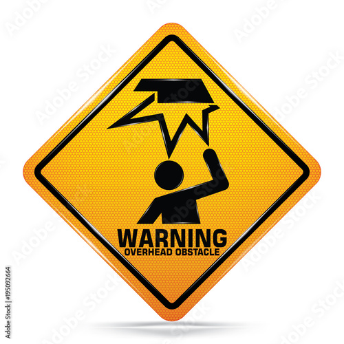 International Overhead Obstacle Symbol,Yellow warning Dangerous icon isolated on white background, Attracting attention, Compulsory, Control, practice, Security first sign, Vector, EPS10.