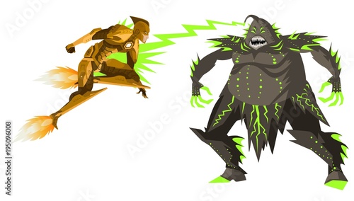 superhero fighting an evil sea monster
